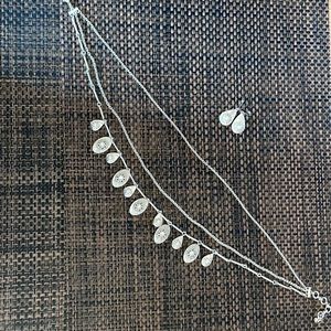 NWOT Lucky Brand 3 Strand Necklace and Matching Earrings w/frosted White Stone